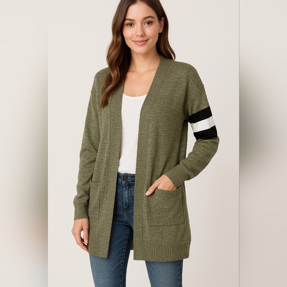 2/$30 DAYTRIP Coatigan Green White Black Knit Duster Cardigan (#895) - Picture 1 of 7